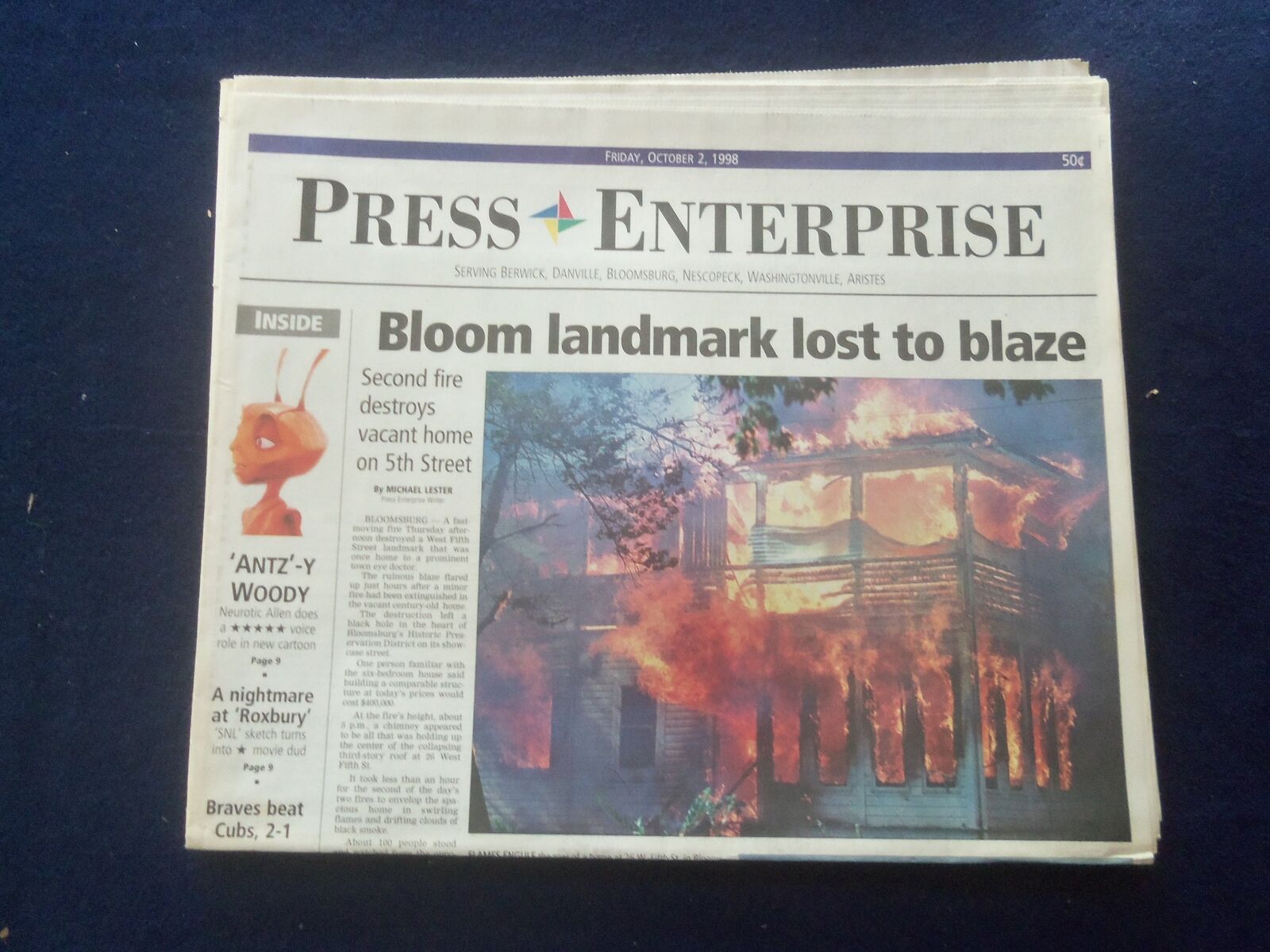 1998 OCT 2 PRESS-ENTERPRISE NEWSPAPER - BLOOMSBURG, PA - LANDMARK FIRE - NP 6140