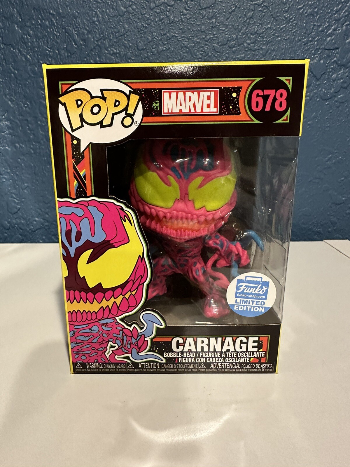 Black Light Carnage AUTHENTIC Funko POP Funko Shop Exclusive #678 NEAREST MINT Black Light Carnage AUTHENTIC Funko POP Funko Shop Exclusive #678 NEAREST MINT