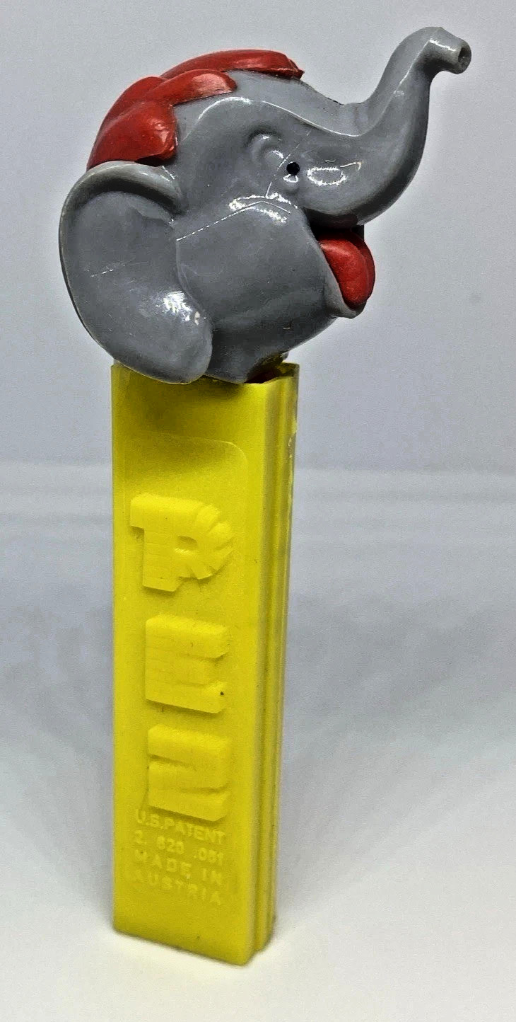 PEZ Very Rare VINTAGE Gray Head Circus BIG TOP Elephant w Red Hair Austria 2.6