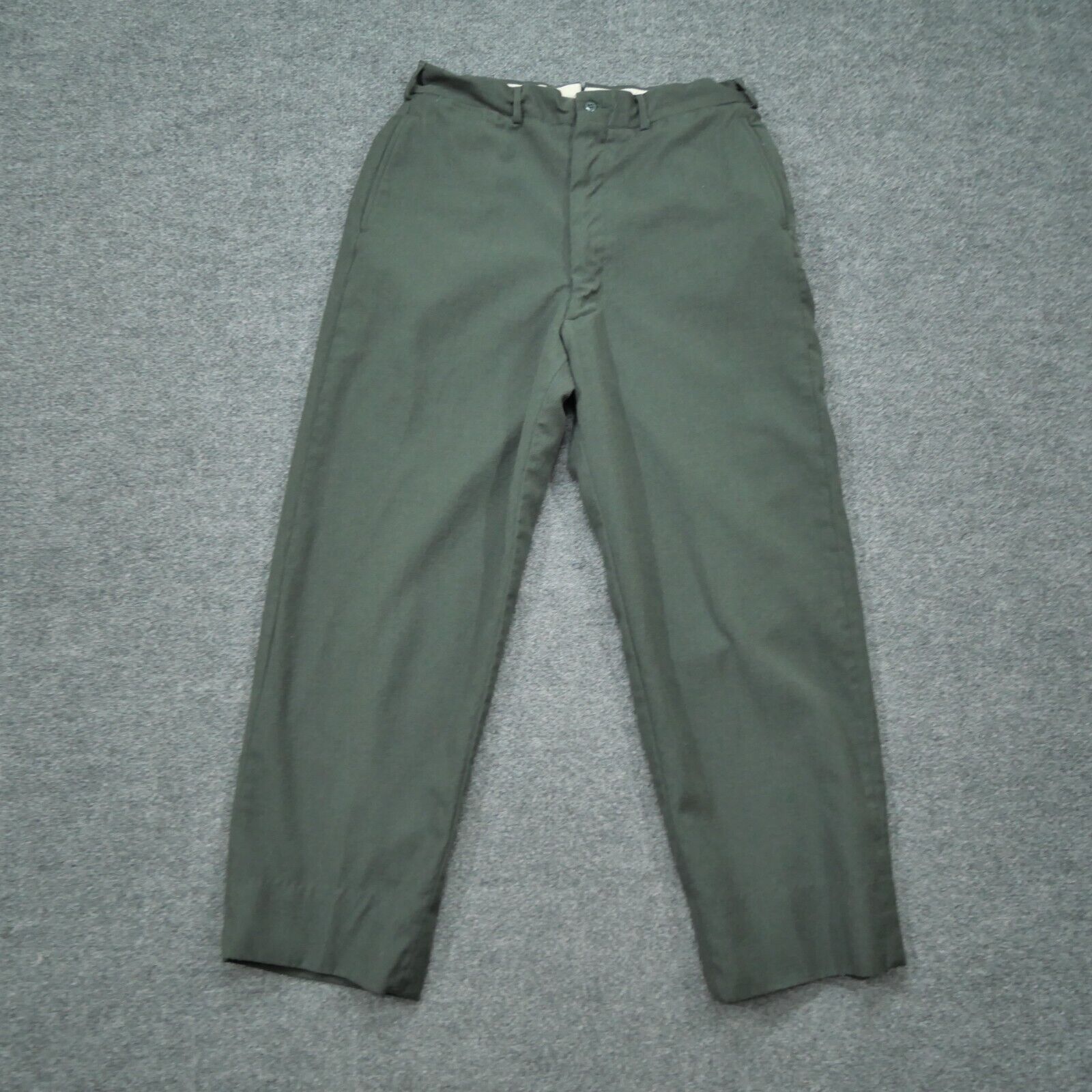 Vintage Ag  44 Pants Mens 32x28 Green Wool Slacks Serge Hemmed Trousers