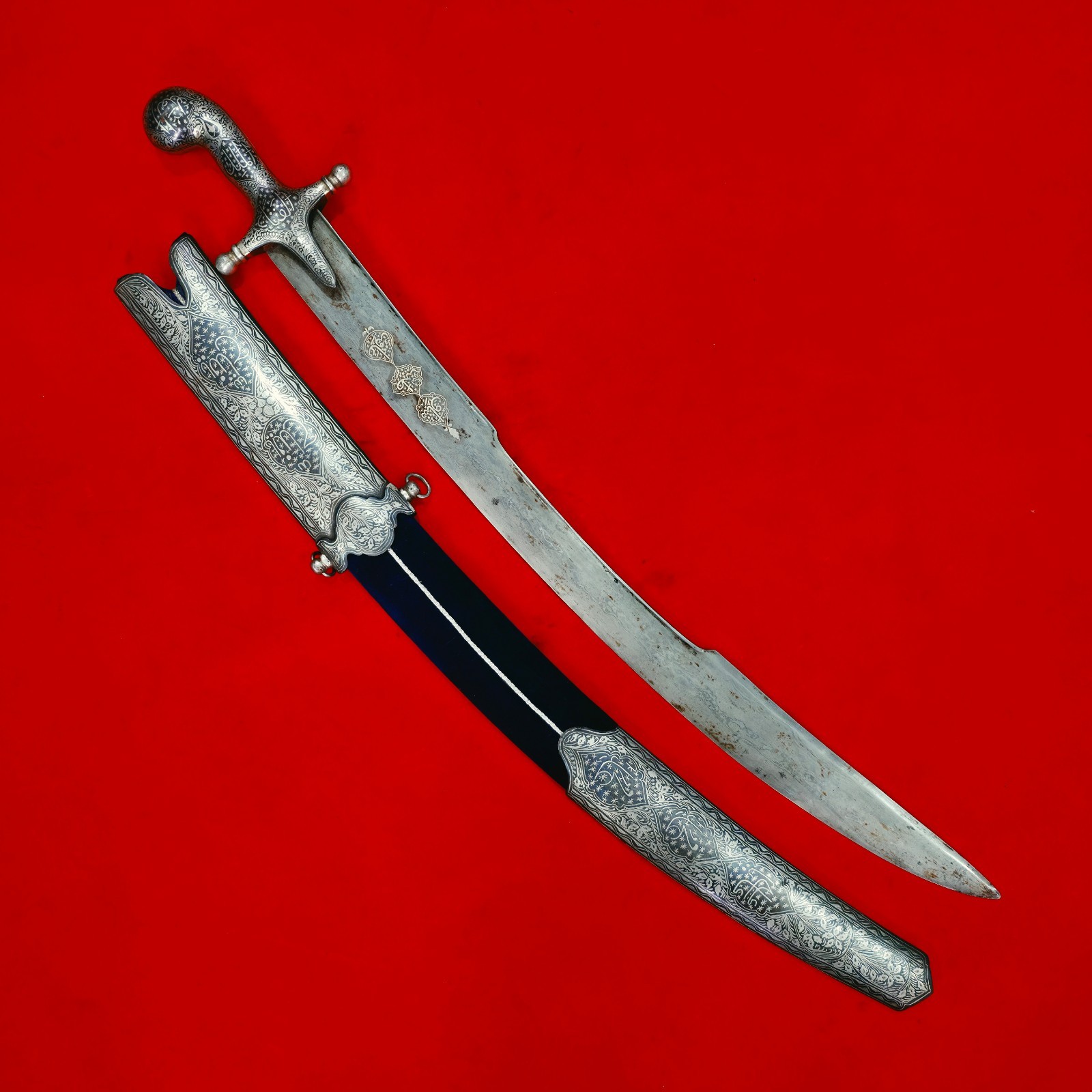 Indo Persian Mughal Islamic Silver Koftgari Damascus Sword Shamshir Kilij Pala Indo Persian Mughal Islamic Silver Koftgari Damascus Sword Shamshir Kilij Pala