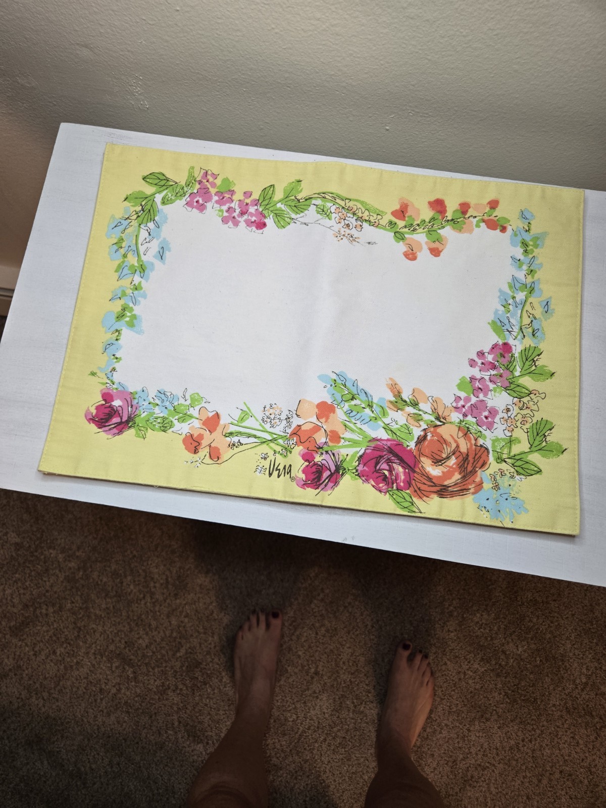 Vintage '70'S Set Of 4 Vera Neumann Placemats Yellow Flora 17 Vintage '70'S Set Of 4 Vera Neumann Placemats Yellow Flora 17