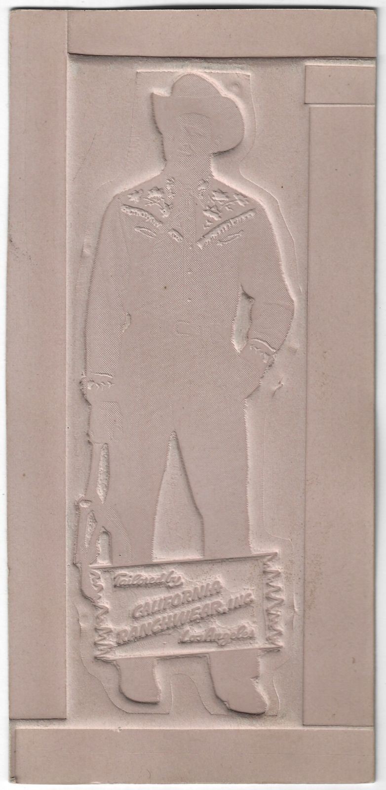 California Ranchwear Cowboy Western Wear Clothing Vintage Paper Printing Plate
