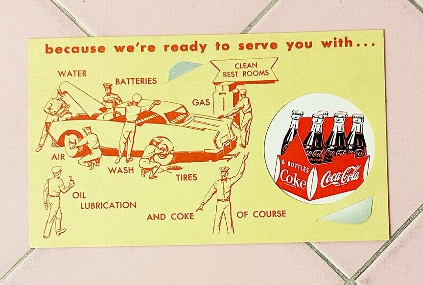 1950s Coca Cola Salesmen Service Station Neighborhood Postcard Ready To Serve