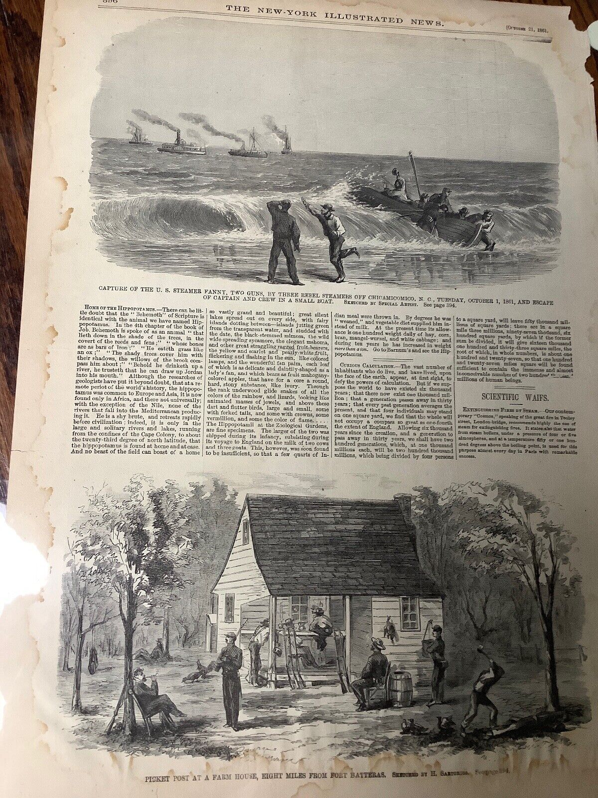 Antique 1861 Civil War Newspaper Page Capture Of US Steamer Fanny Chicamacomico