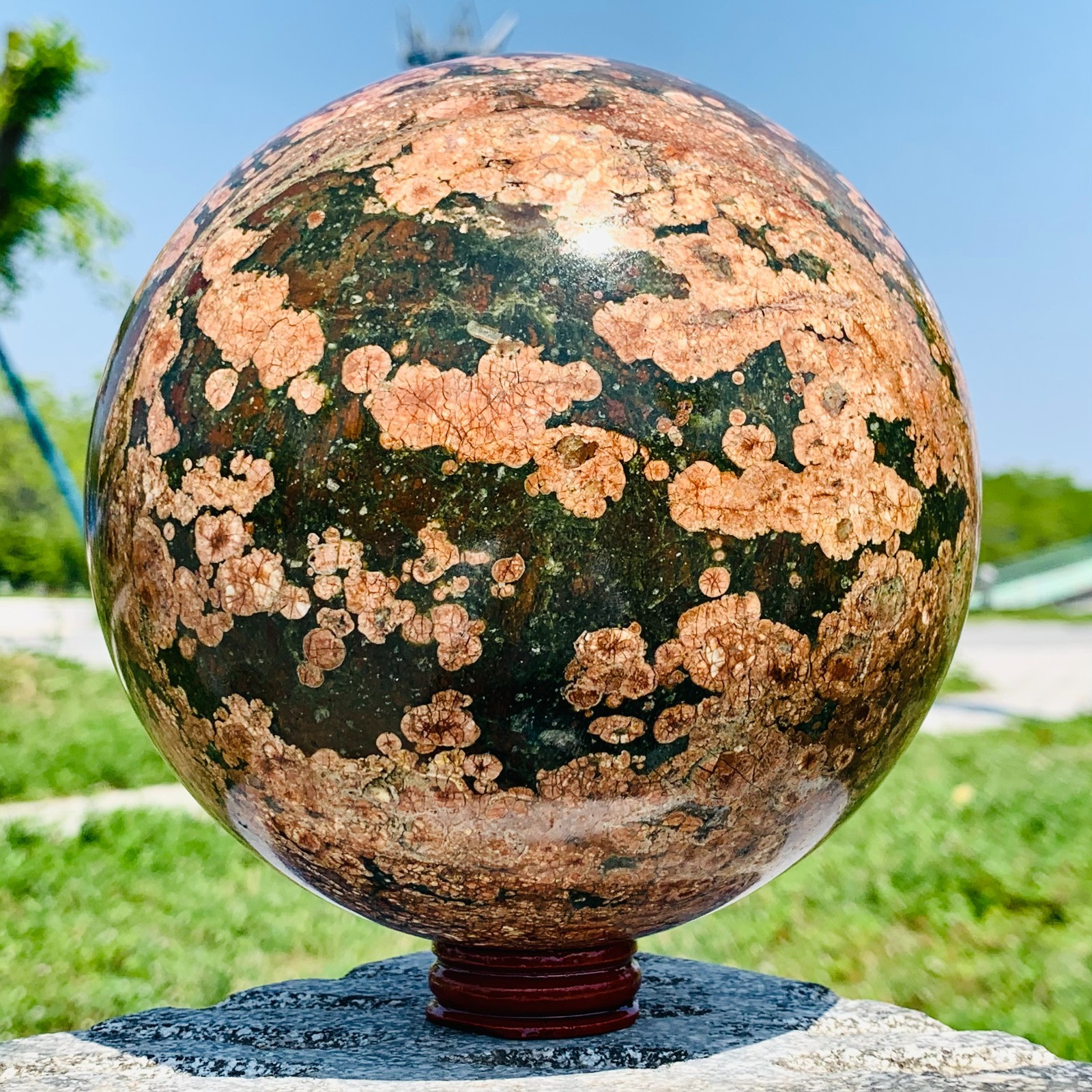 8.56LB Natural Plum blossom green jade ball Quartz Sphere Crystal Ball
