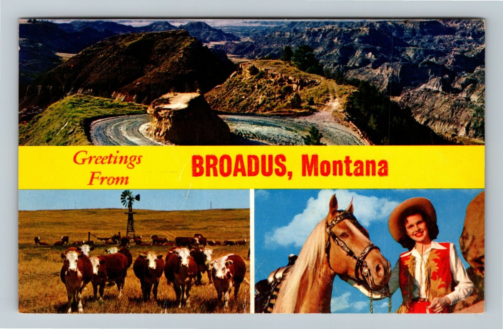 Broadus MT-Montana, General Greetings, Banner, Vintage Postcard
