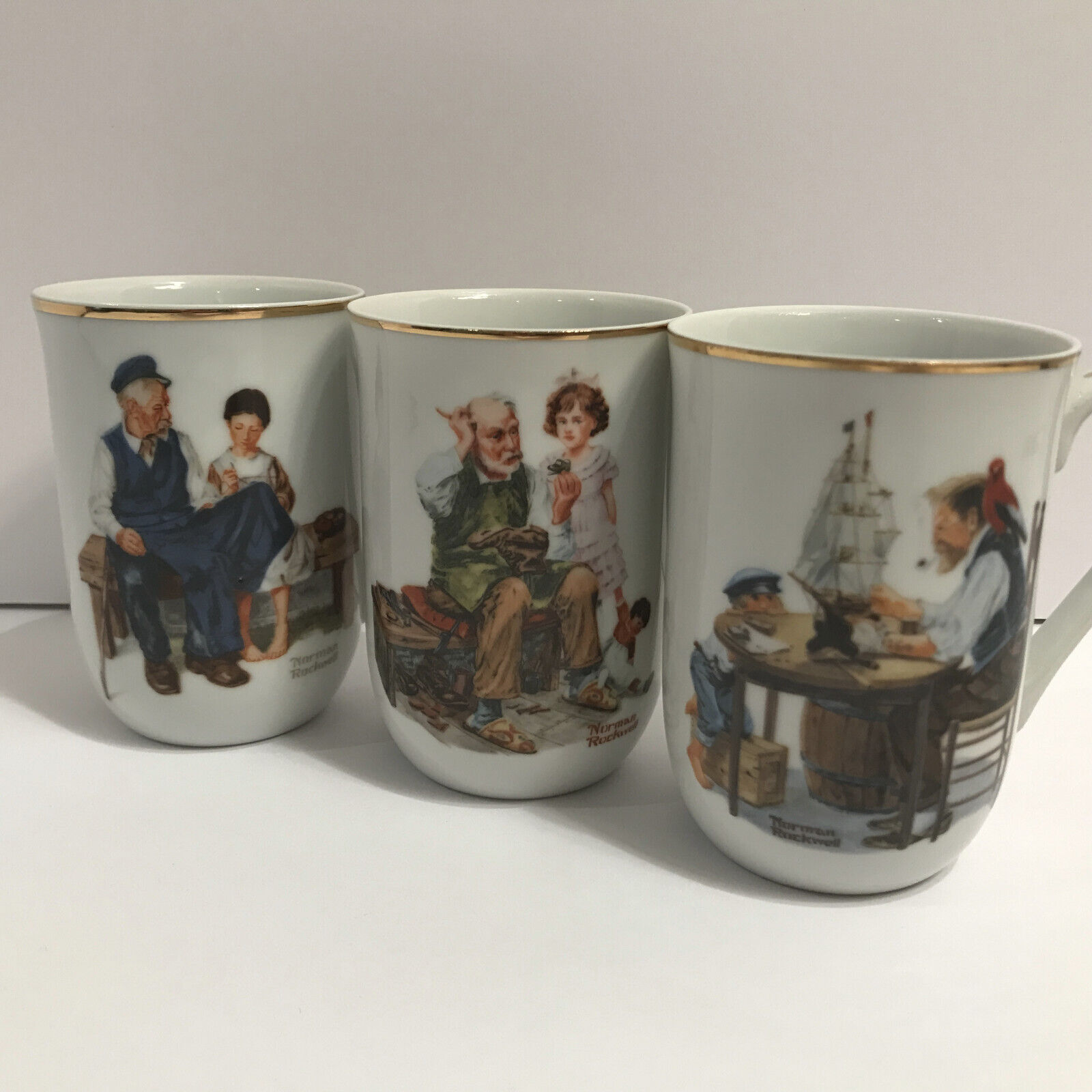 Lot of 3 Vintage Norman Rockwell 8 oz. Coffee/Tea Mugs/Cups 1982