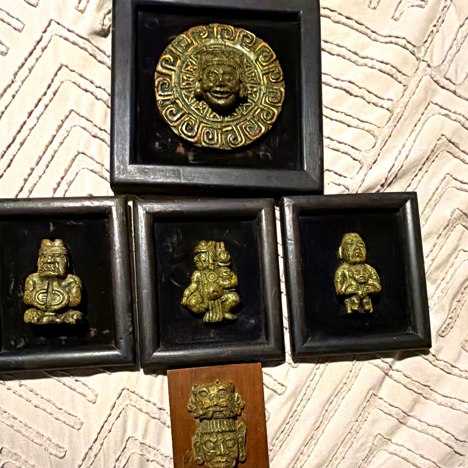 Vintage Zarebski Mexico Crushed Malachite Aztec Art Set (5pc)
