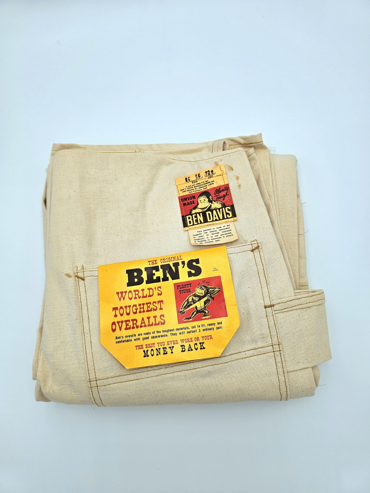Vintage 1950s Ben Davis Deadstock Canvas Overalls Union Made Original Tags NOS
