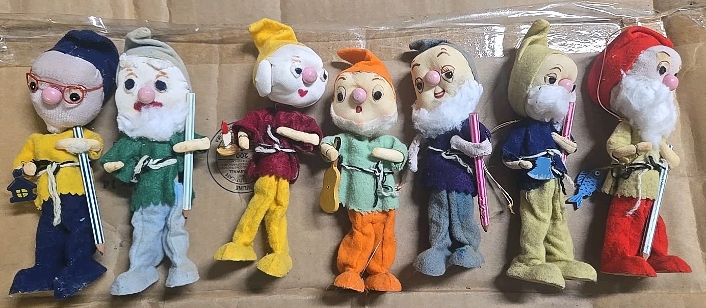 Lot: 7 Soft Sculpture Dolls Japan c1960s Christmas Ornaments.