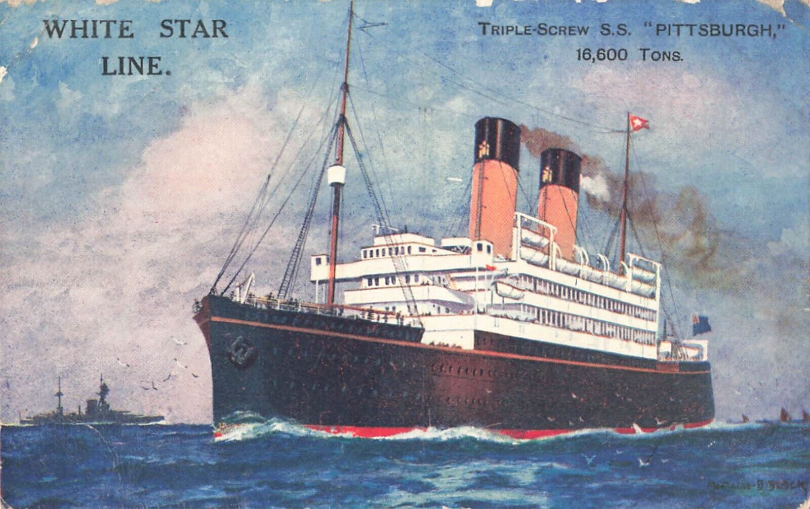 1910s Era White Star Line Triple Screw Pittsburgh Ship Postcard 5.5x3.5