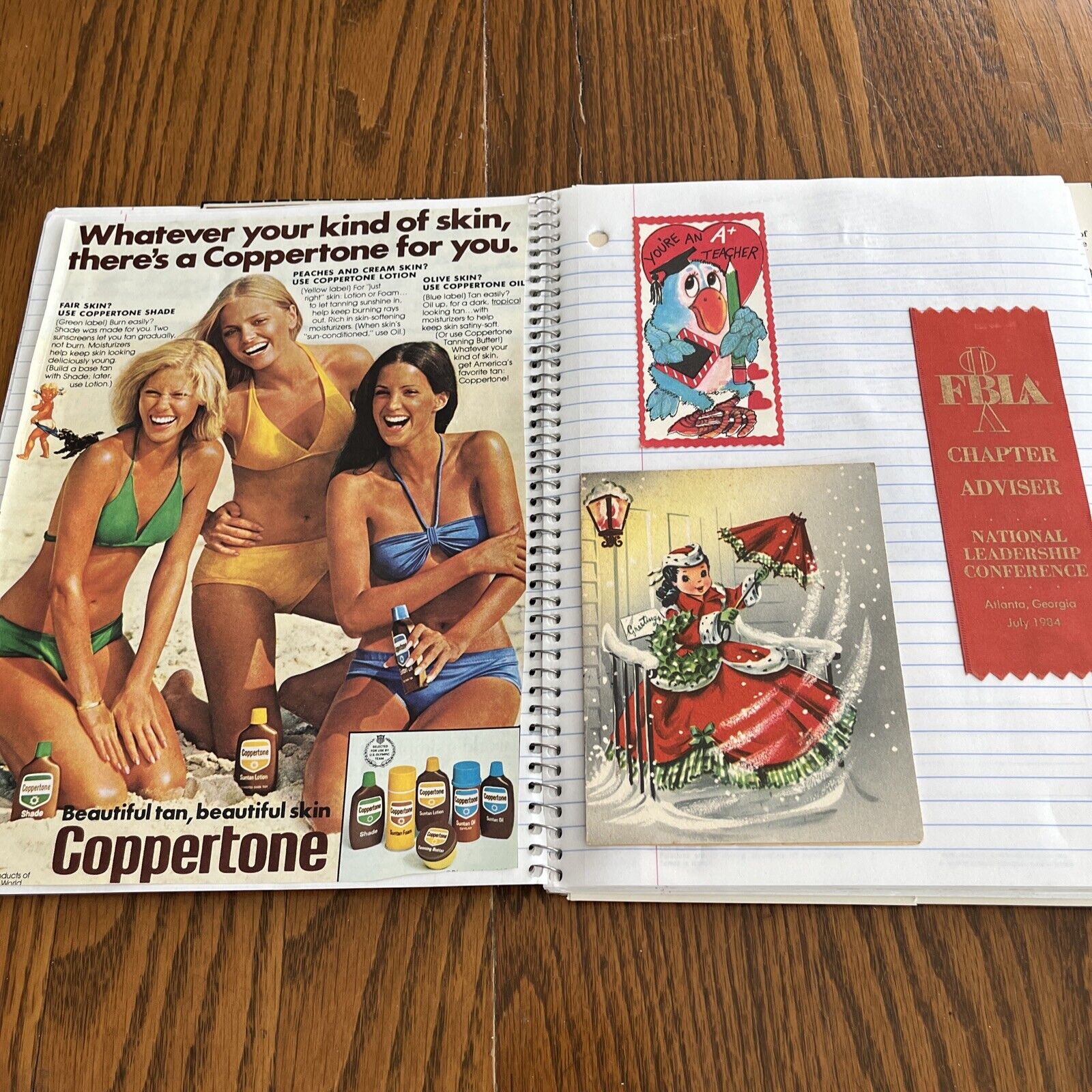 VTG Notebook Handmade Scrapbook Ephemera 60’s-80’s Ads Photos Postcards Greeting