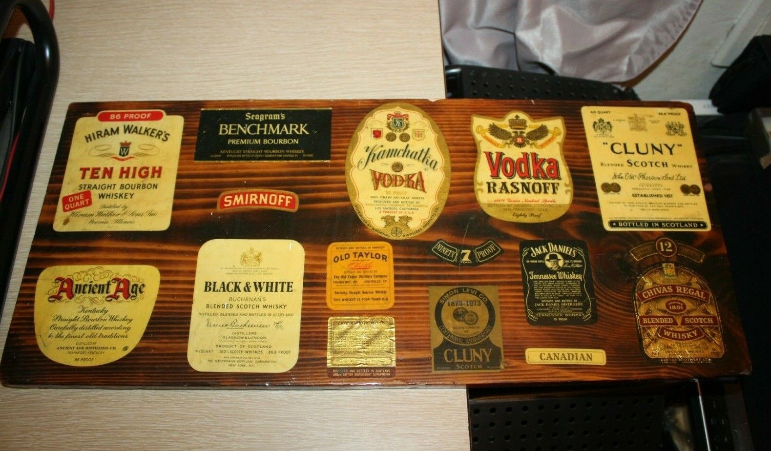 Man Cave Liquor Labels Handmade Wooden Sign Smirnoff Jack Daniels Cluny 11 X 24
