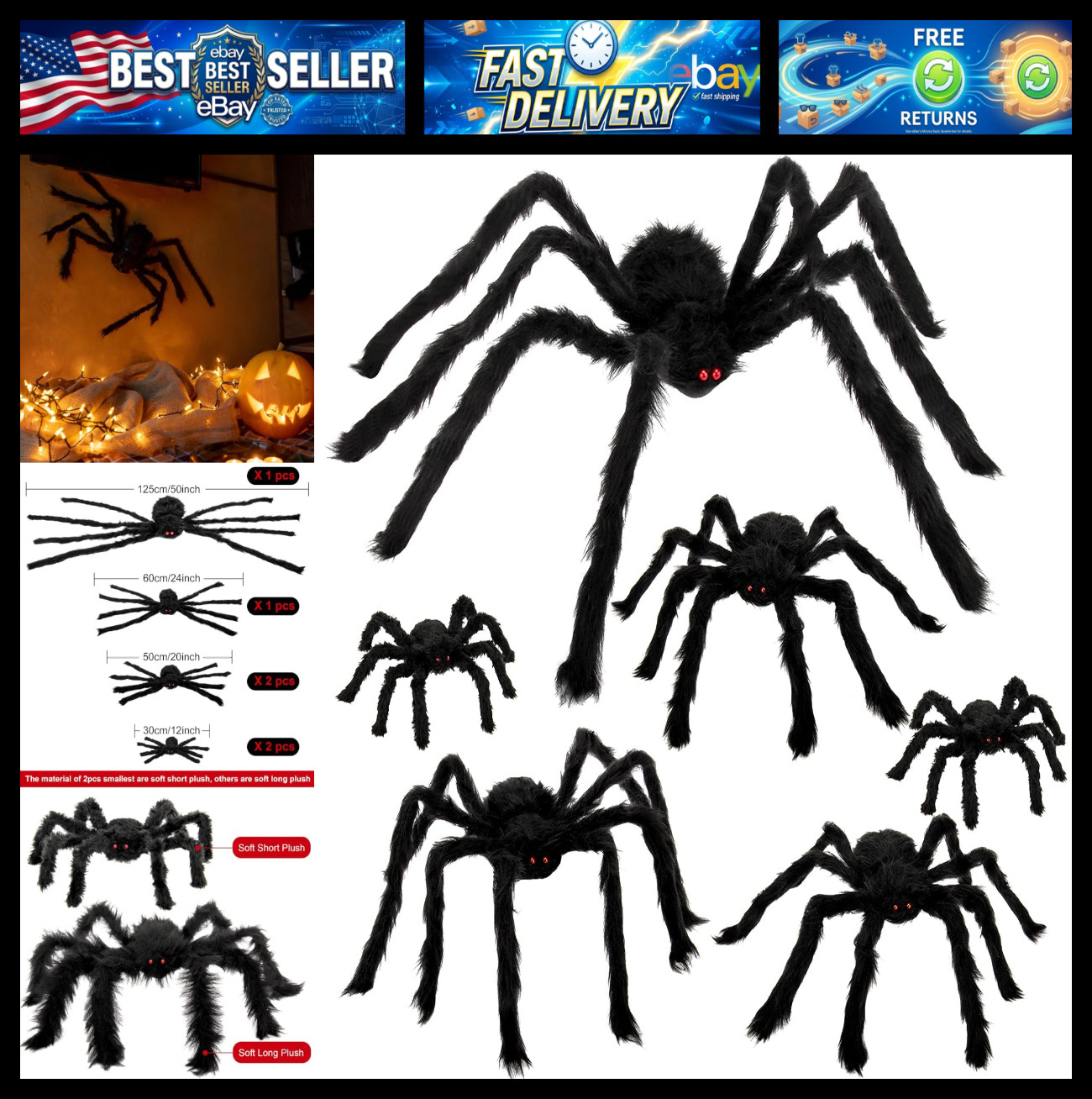 6 Pcs Large Scary Halloween Spider Decorations for Outdoor, Yard