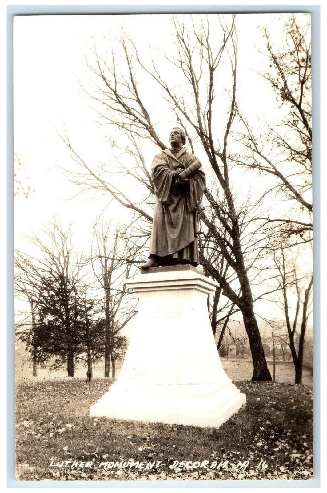 Decorah Iowa IA RPPC Photo Postcard Luther Monument c1940's Unposted