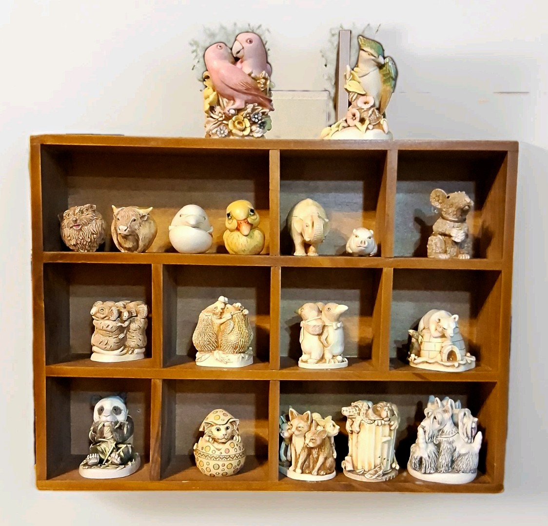 Assortment Of Harmony Kingdom Figurines Lot Wooden Display Box Included Assortment Of Harmony Kingdom Figurines Lot Wooden Display Box Included