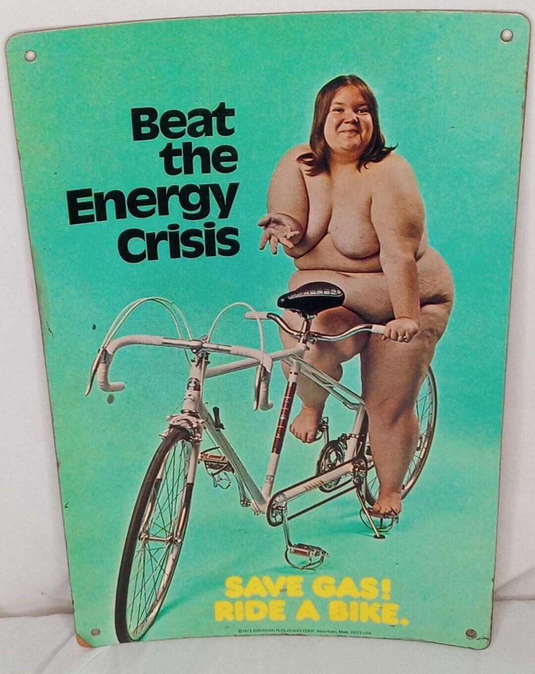 1973 BEAT THE ENERGY CRISIS SIGN Store Advertisement Gas Advertising VERY RARE
