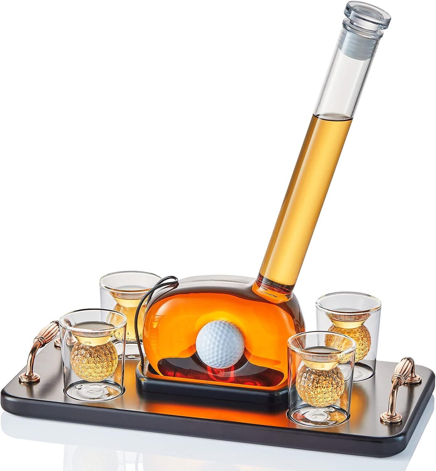 Whiskey Decanter Set with 4 Golf Ball Shot Glasses - Unique Golf Gifts Golf
