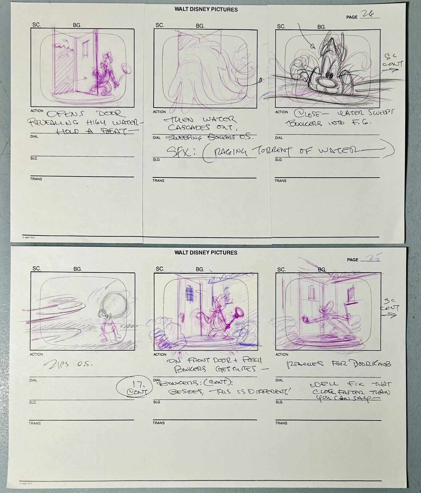 Lot-2 Vtg 1993 Disney BONKERS Animation Drawing Consecutive Storyboard Originals