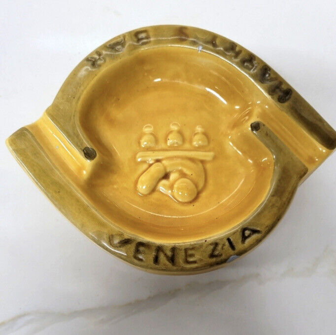 Vintage Harry\'s Bar Venezia Italy Gold Ceramic Ashtray