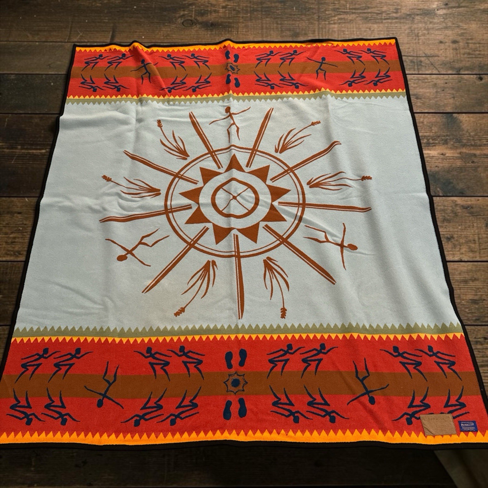 PENDLETON Petroglyph/Dancer-Motif Wool Reversible Throw Blanket 76x66