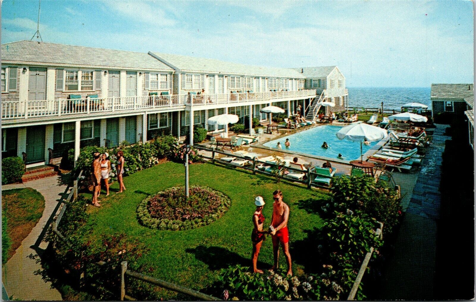 Vtg Dennis Port Massachusetts MA Colony Beach Motel Swimming Pool Postcard