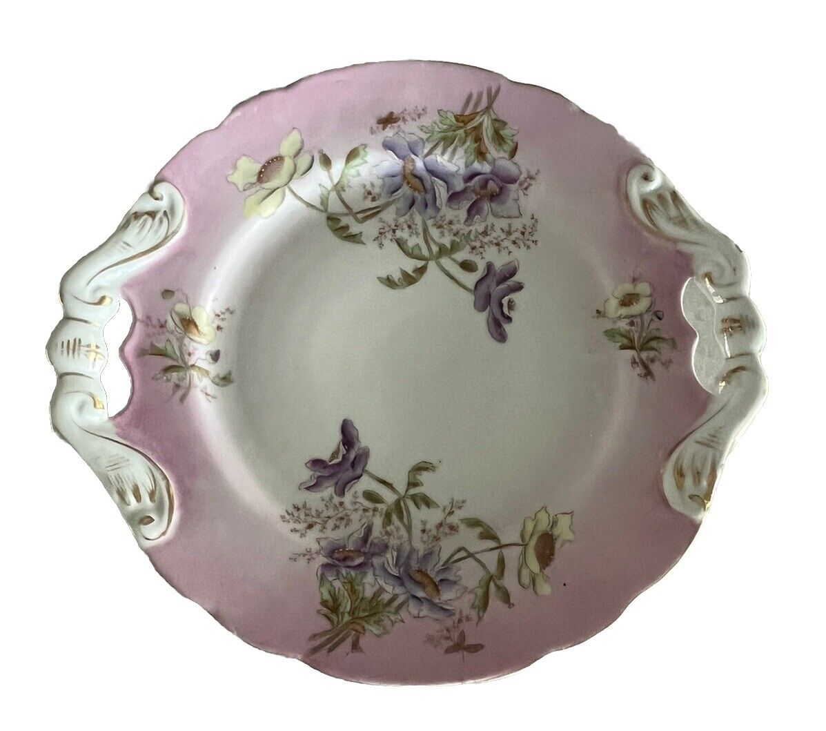 Antique Floral Porcelain Plate w/ Gold Accents & Handles 11” ~ Mint 