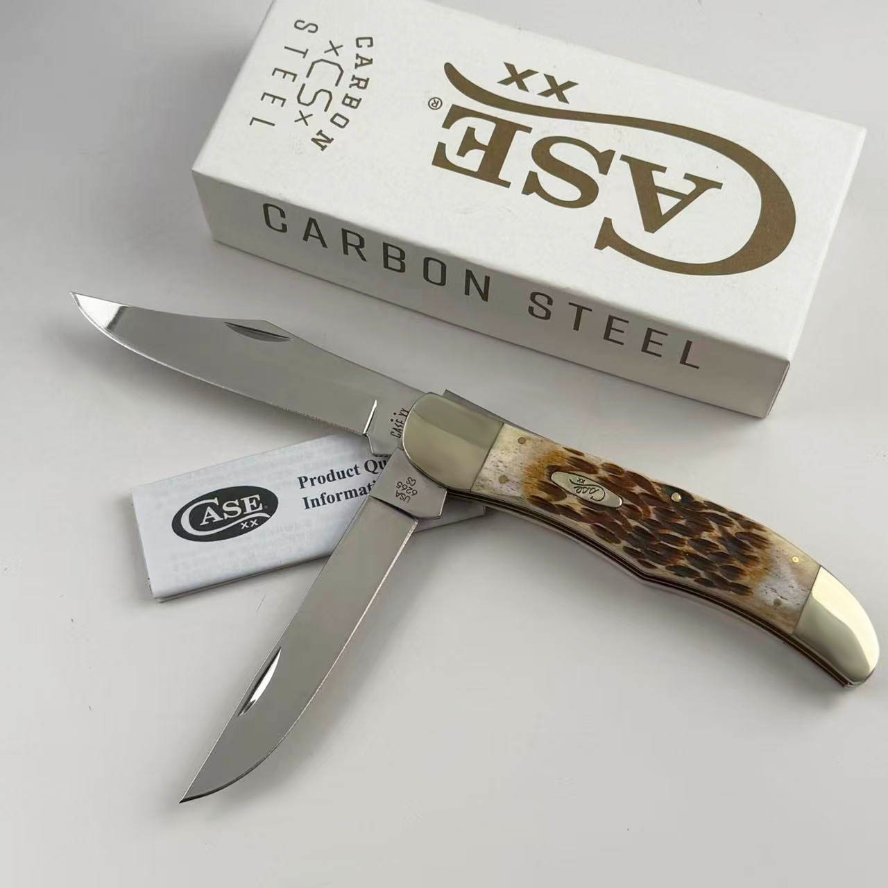 New Case xx 30093 Jigged Amber Bone Carbon Folding Hunter Knife (No Sheath ) New Case xx 30093 Jigged Amber Bone Carbon Folding Hunter Knife (No Sheath )
