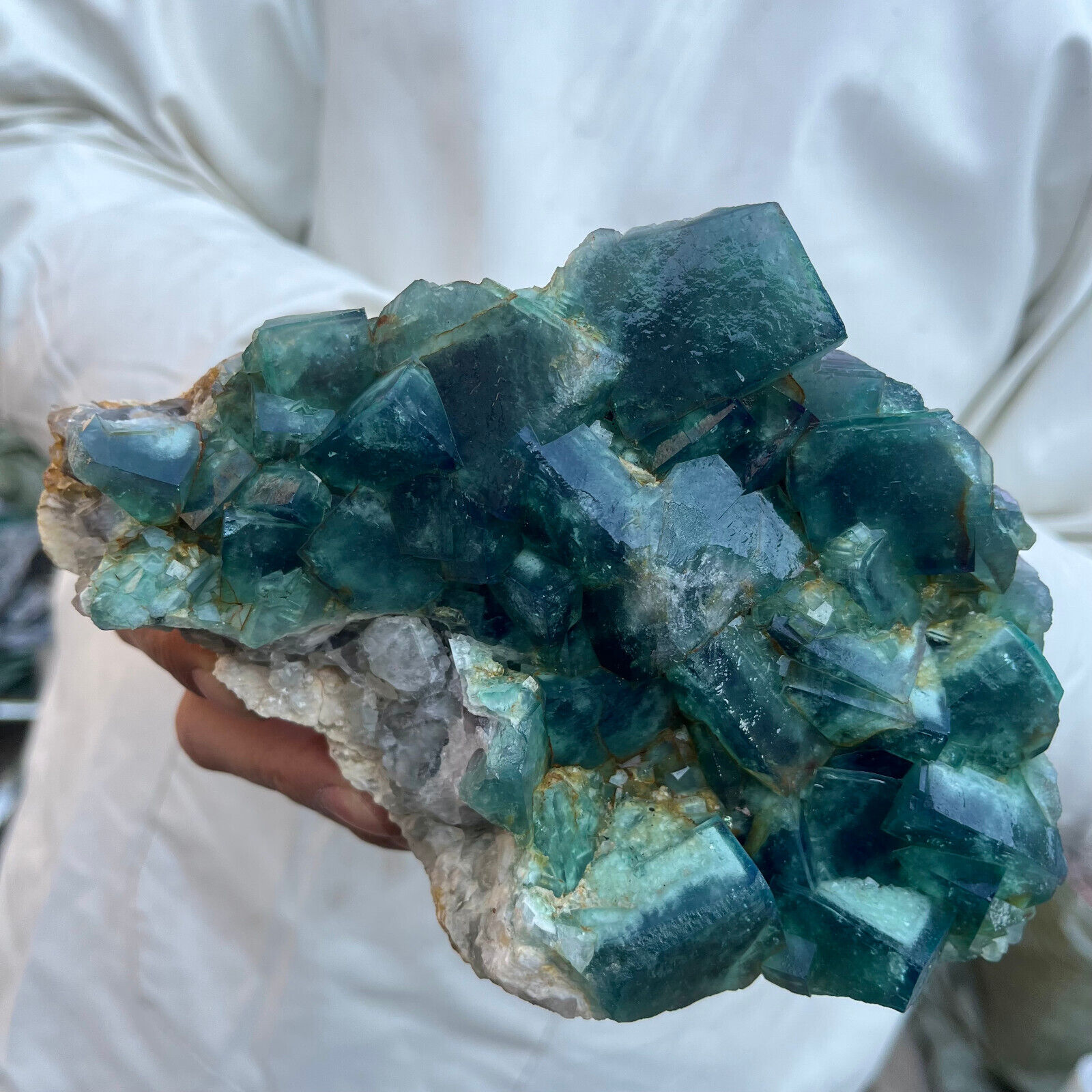 3.5lb Large NATURAL Green Cube FLUORITE Quartz Crystal Cluster Mineral Specimen