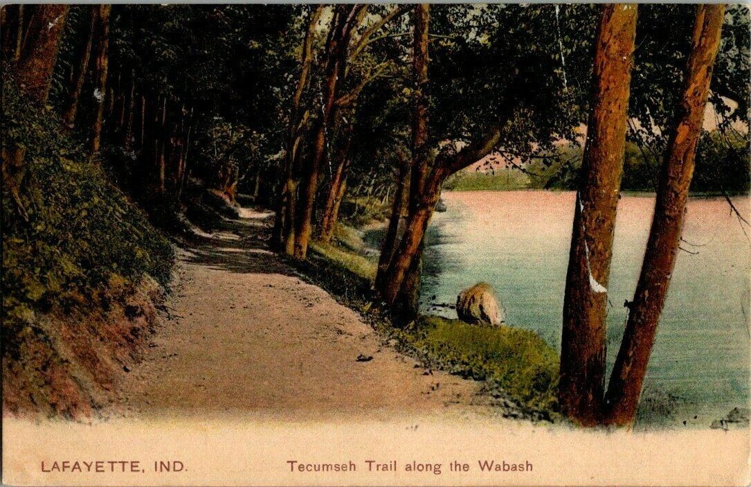 1908. LAFAYETTE, IND. TECUMSEH TRAIL ALONG THE WABASH. POSTCARD. SZ7