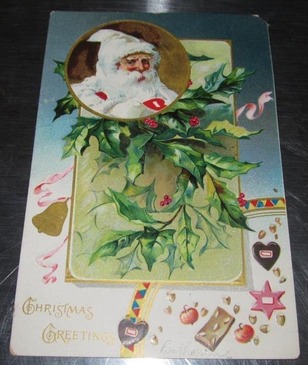 Vintage Christmas Embossed Postcard Santa Germany 1907
