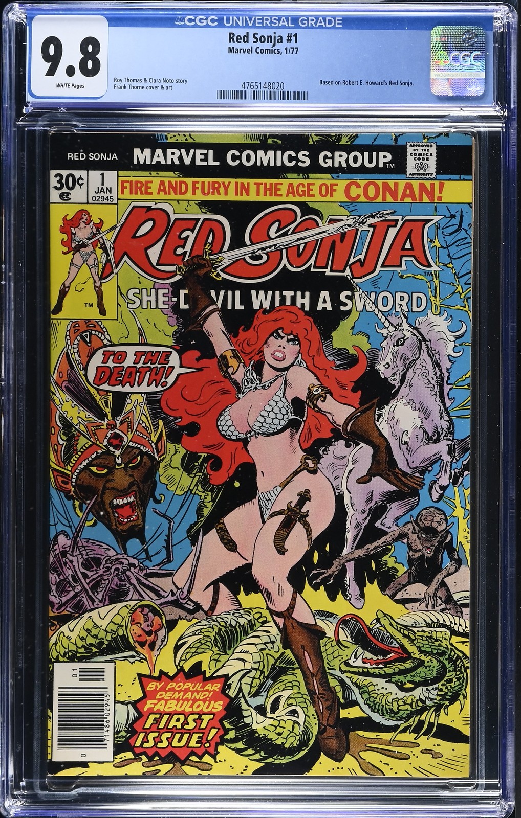 Red Sonja #1 - Marvel Comics 1977 CGC 9.8 Based on Robert E. Howard\'s Red Sonja.