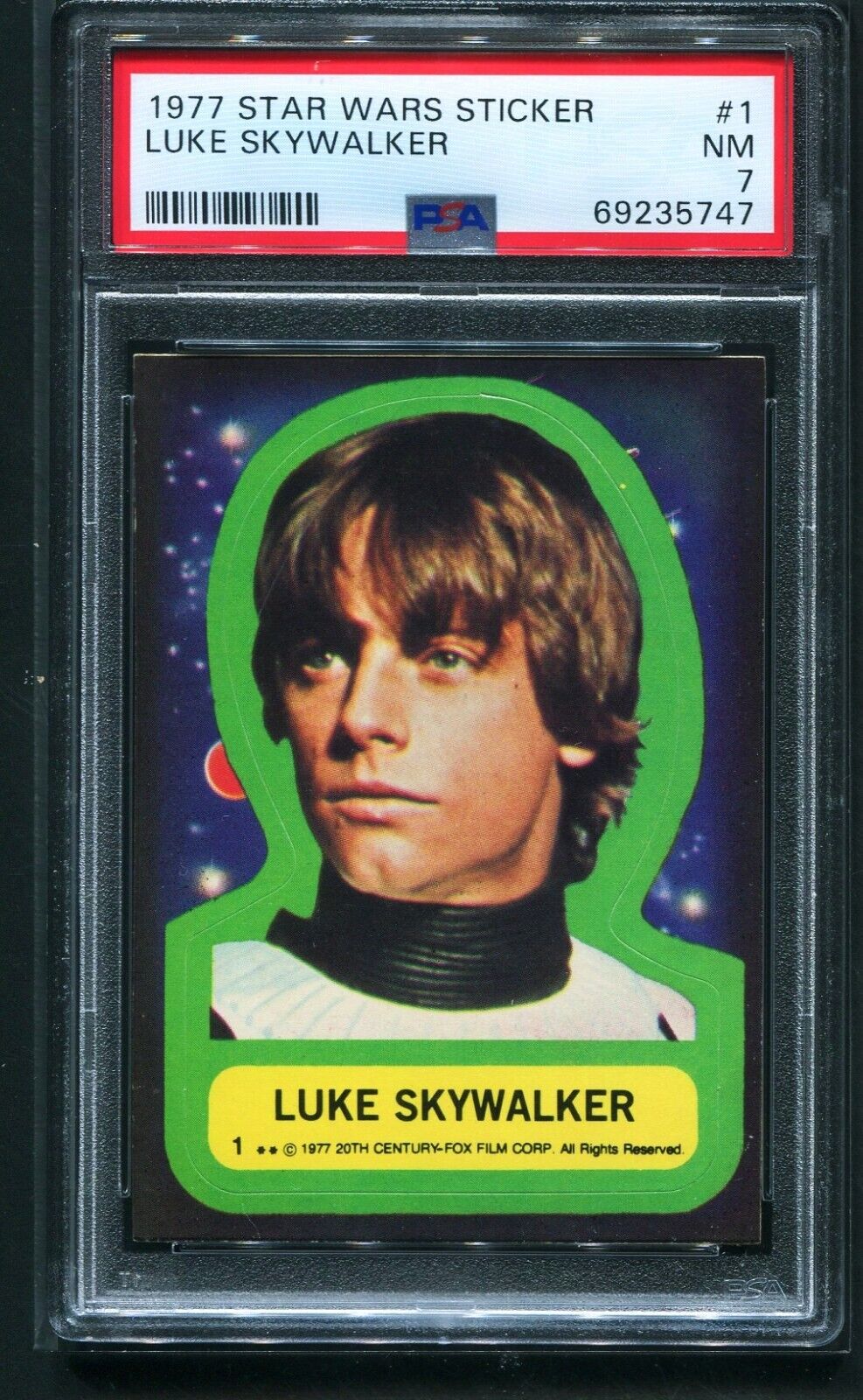 1977 Star Wars Sticker 1st Series #1 LUKE SKYWALKER PSA 7 NM
