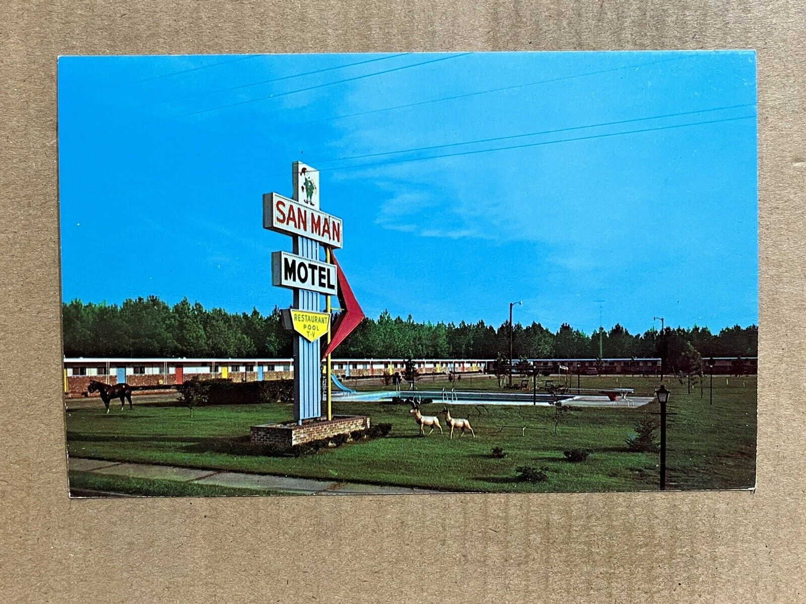 Postcard Manning SC South Carolina San Man Motel Restaurant Vintage Roadside