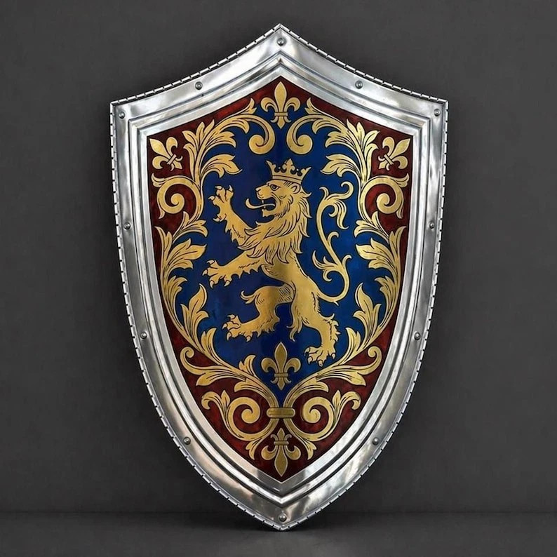 Medieval Handcrafted Heraldic Lion Shield Etched Steel Knight Armor Wall Decor Medieval Handcrafted Heraldic Lion Shield Etched Steel Knight Armor Wall Decor