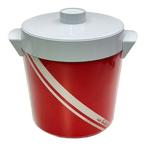 Vintage Thermo Serv Server Red White Plastic Ice Bucket Candy Cane Stripe