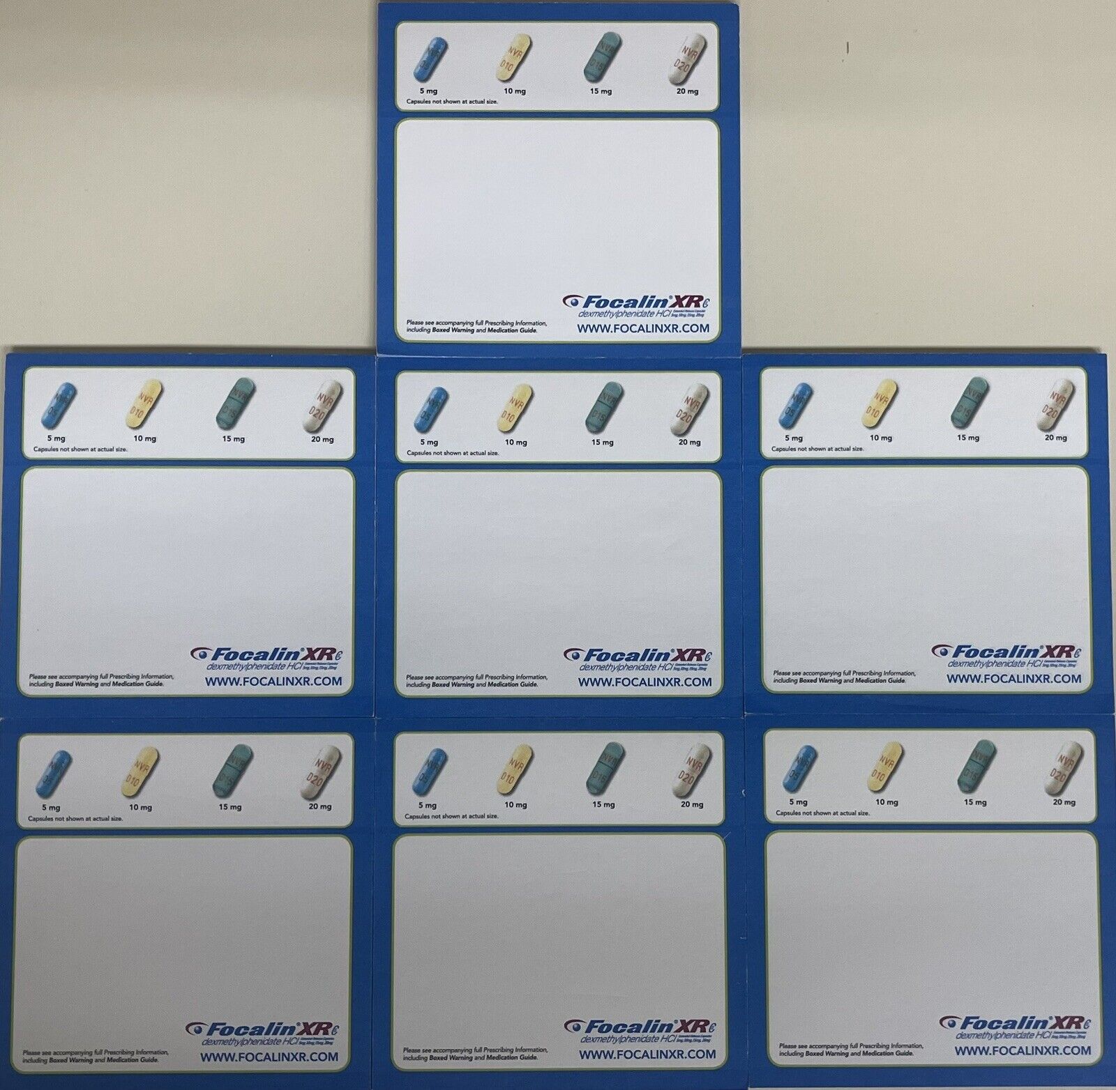 LOT of 7 Pharmaceutical Notepads-Focalin XR CII Stimulant Discontinued ADHD