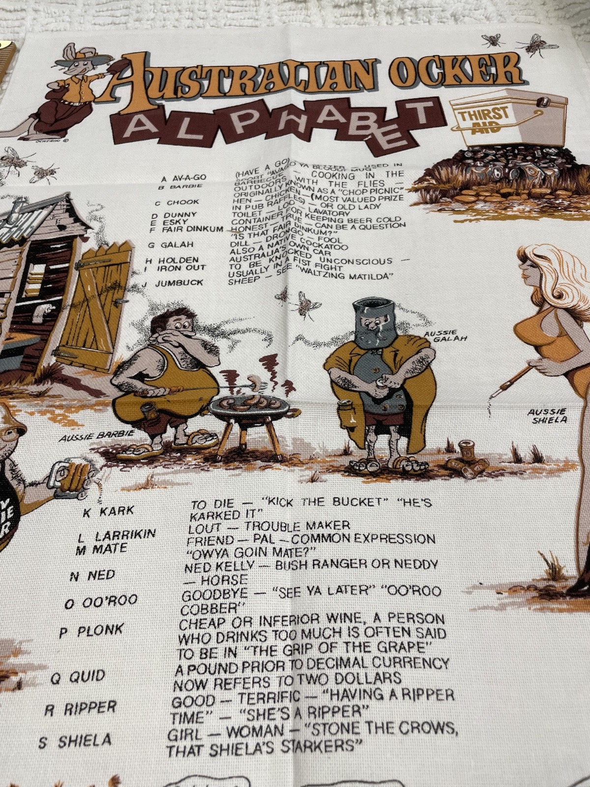 Vintage NOS “Australian Ocker Alphabet” Souvenir Cotton Kitchen Tea Towel Vintage NOS “Australian Ocker Alphabet” Souvenir Cotton Kitchen Tea Towel