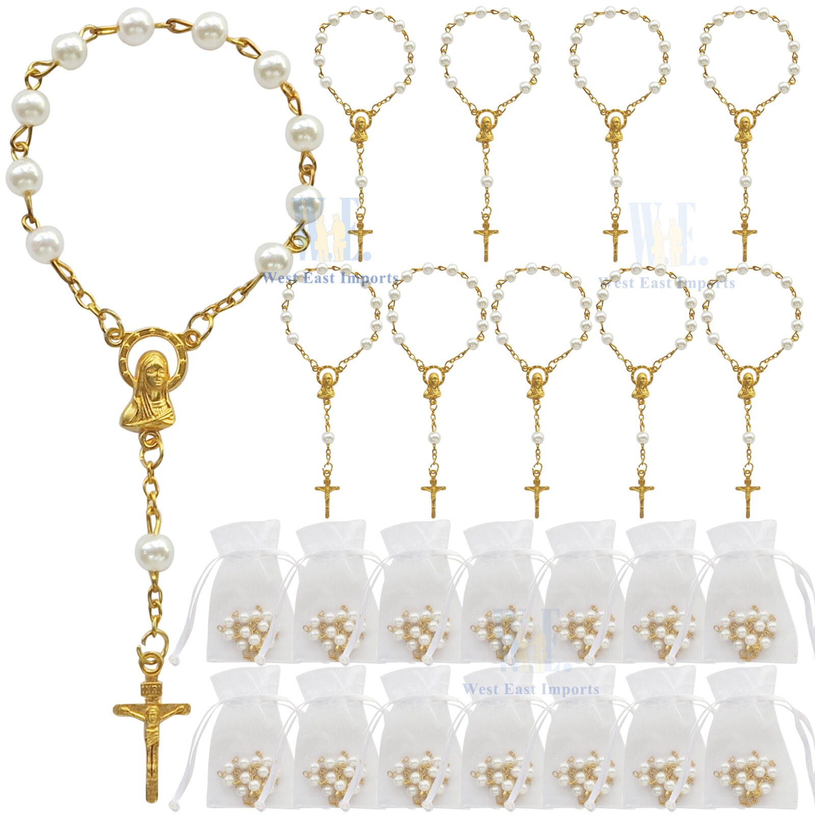 Baptism 1st Communion Christening Favors (24 PCS) Mini Rosaries Pearl Beads