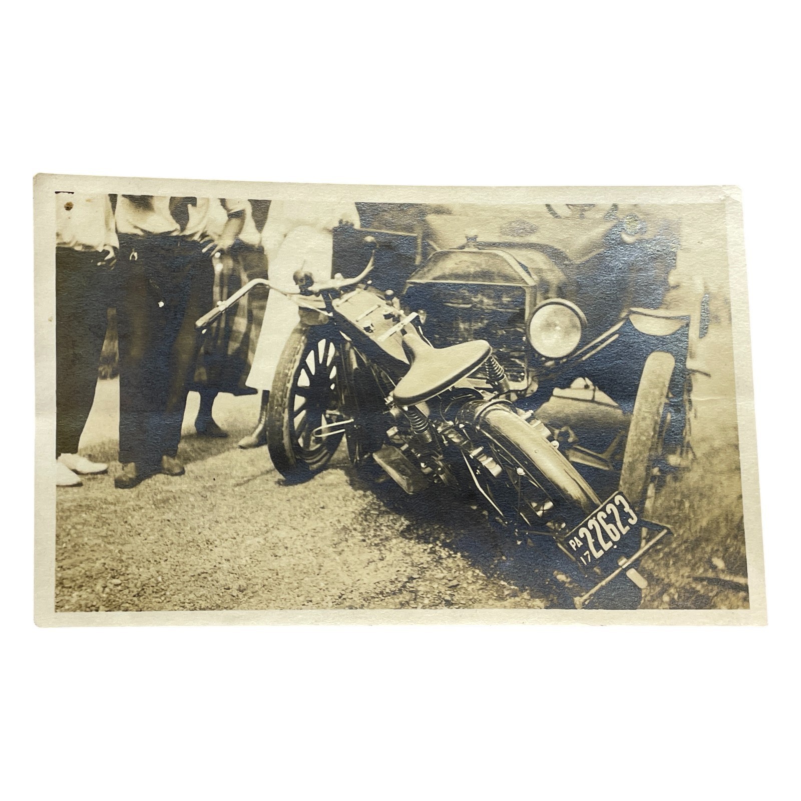 Vtg 1917 PA Motorcycle Accident Scene Early V-Twin Americana Photo