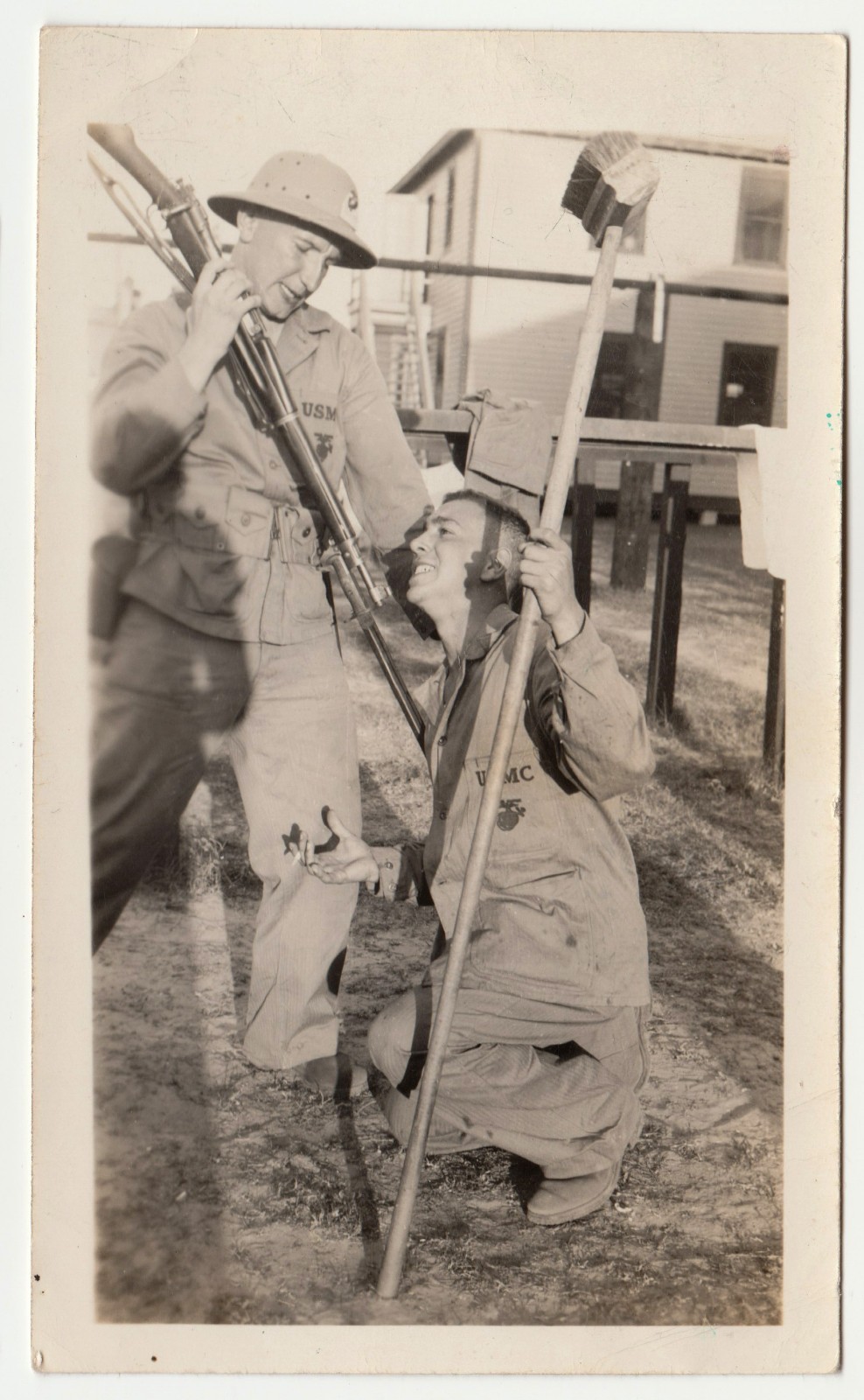 Vintage USMC Marines Parris Island Platoon 896 Rifles Broom Candid Photo