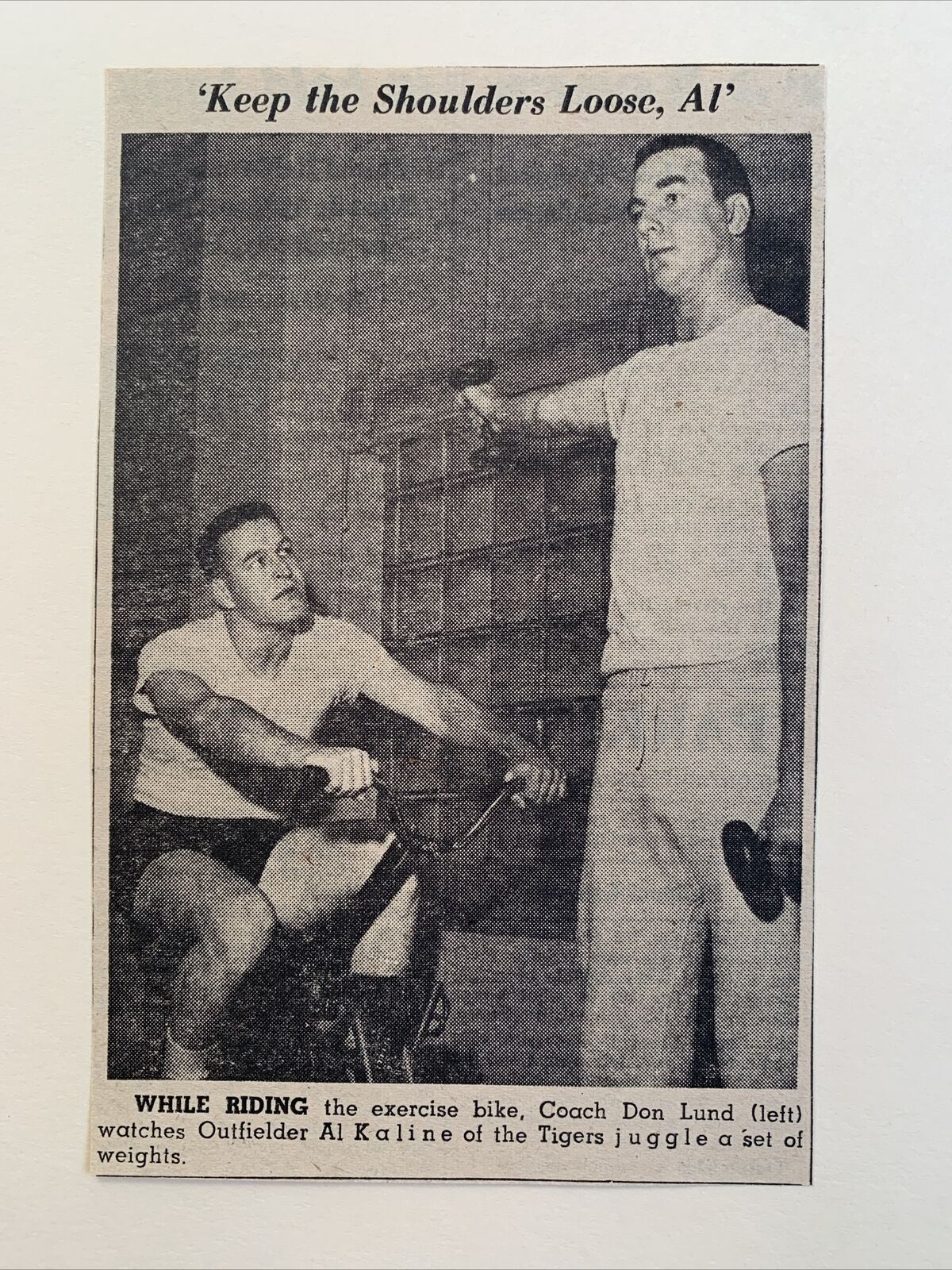 Al Kaline Don Lund Exercising Tigers 1958 Sporting News Baseball 4X6 Panel