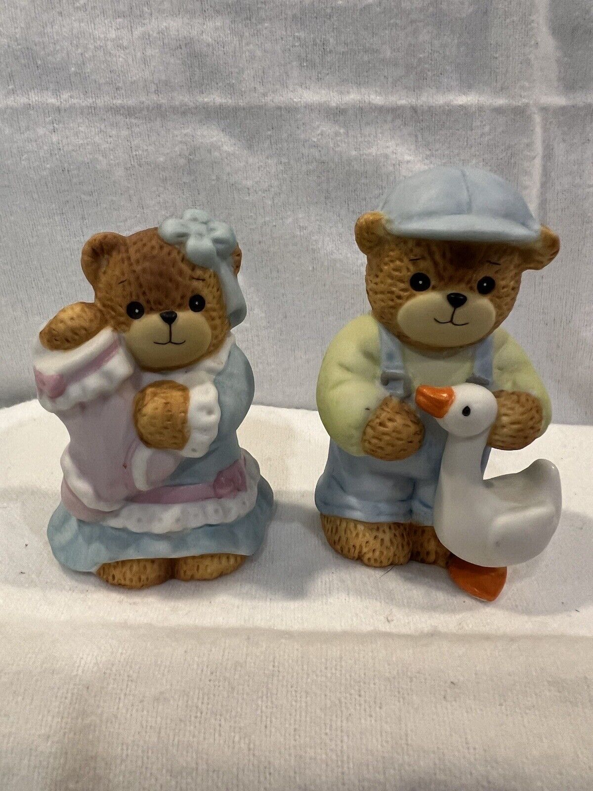 Vtg Lucy & Me Boy Bear With Goose & Girl With Stocking Figurine Lucy Rigg ENESCO