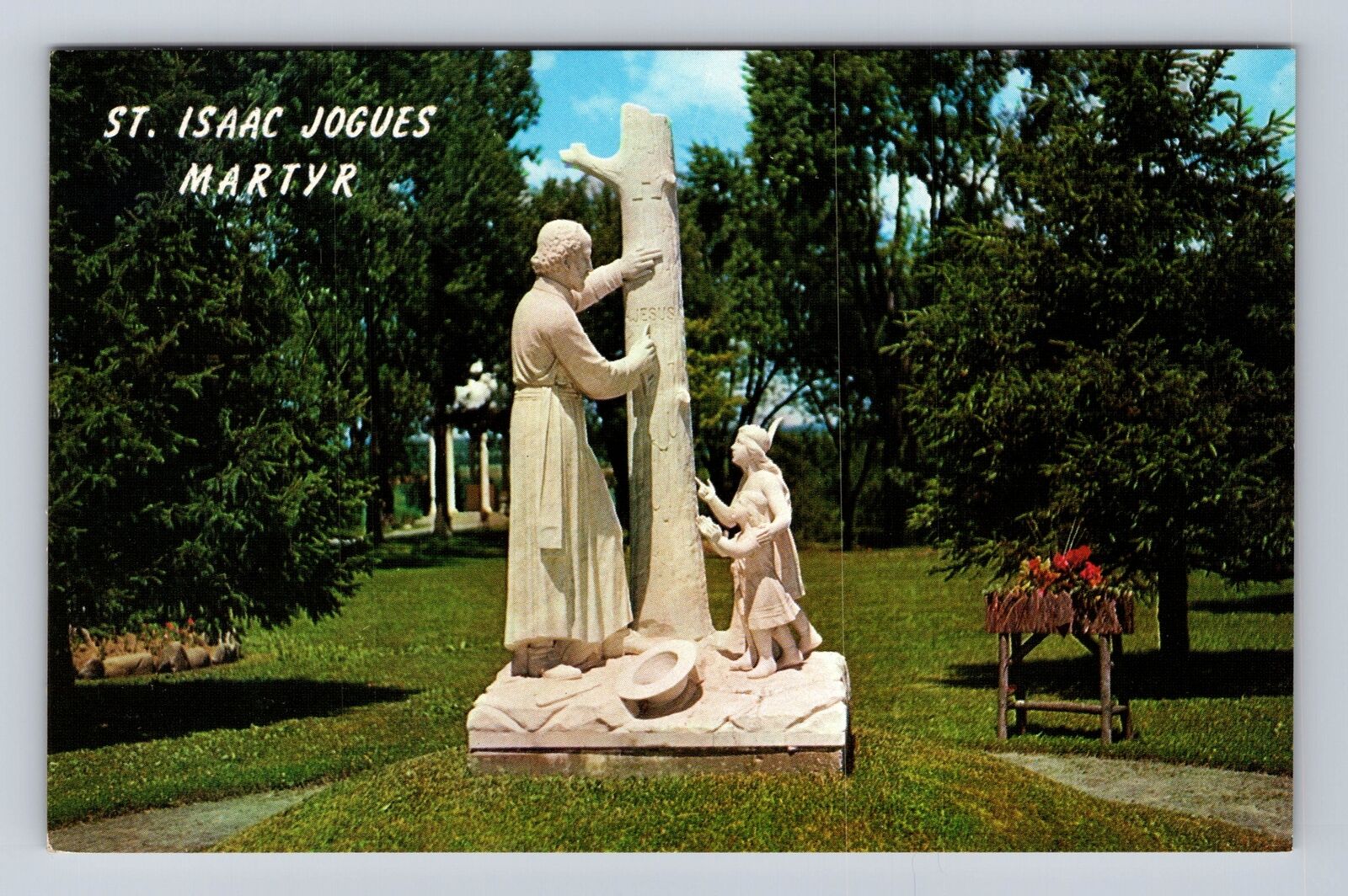 Auriesville NY-New York, Sir Isaac Jogues Statue, Martyr Shrine Vintage Postcard