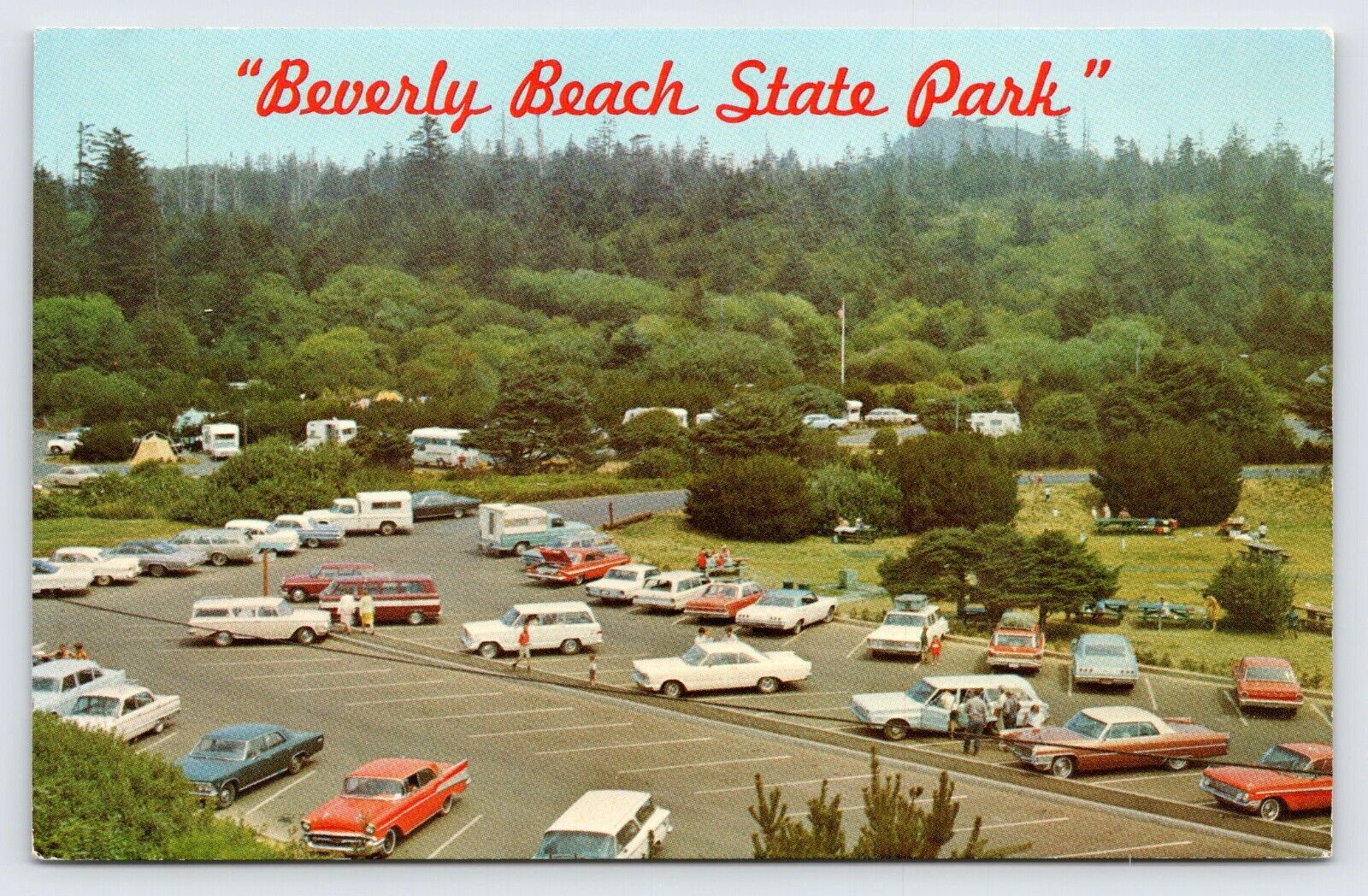 Postcard Beverly Beach State Park c1960s, Old Cars in Parking Lot  P1