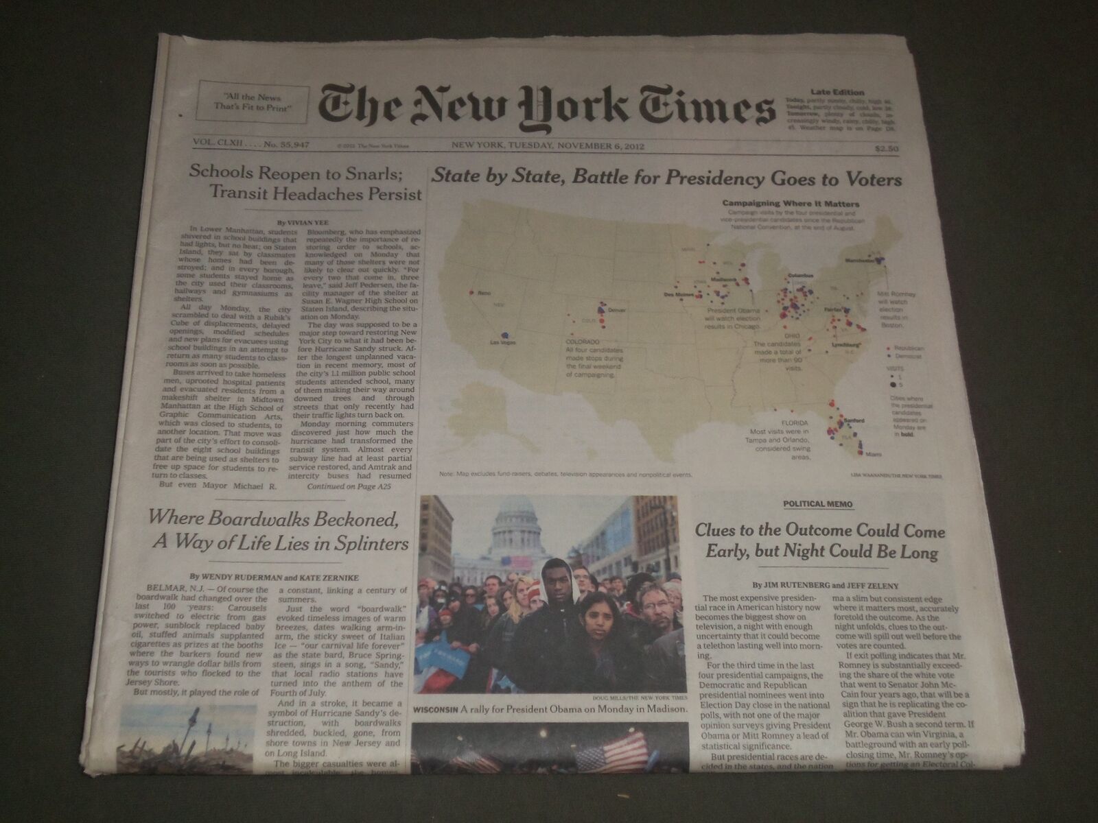 2012 NOV 6 NEW YORK TIMES - STATE BY STATE BATTLE FOR PRESIDENCY - NP 2732