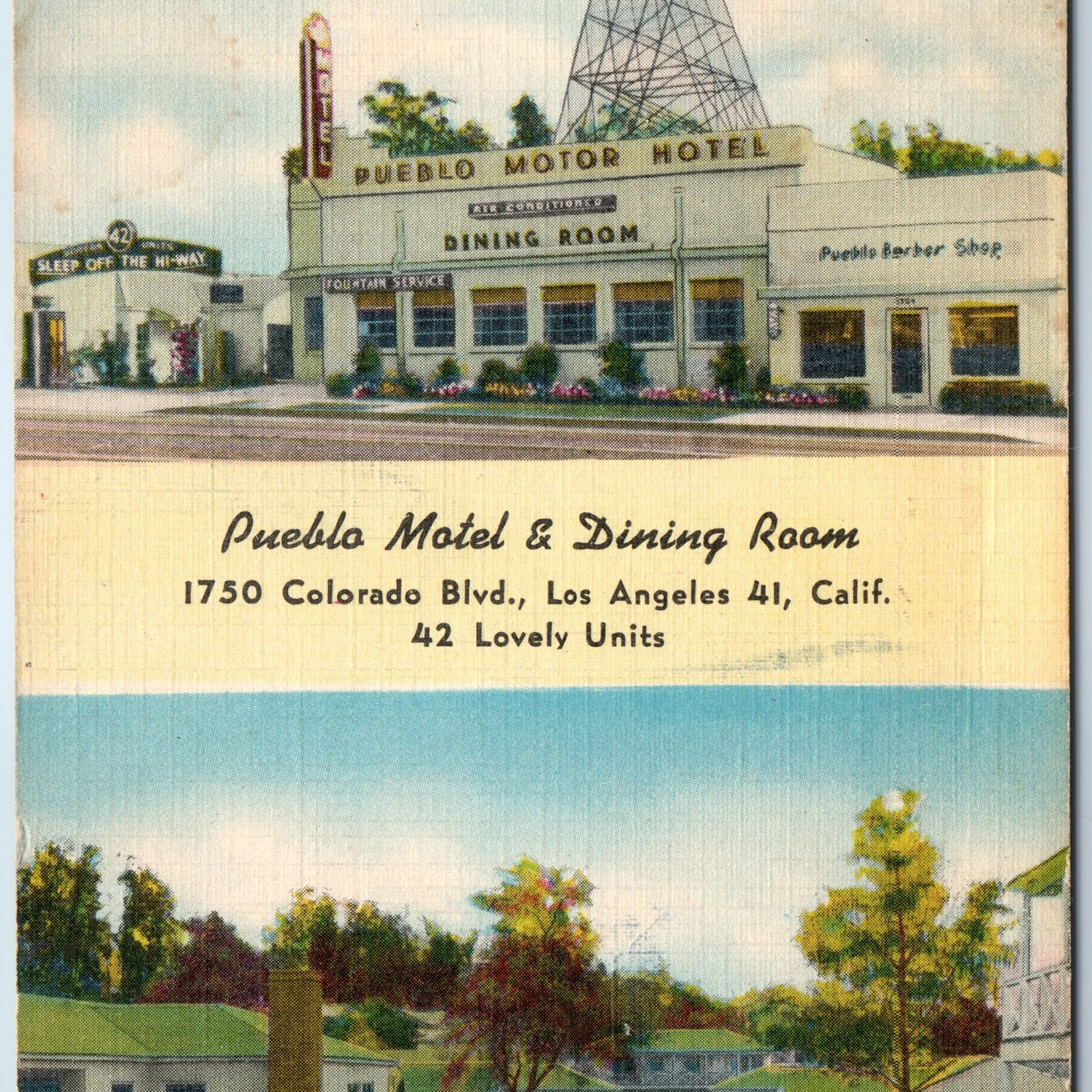 c1950s Los Angeles Cali Pueblo Motel Dining Room AAA Colorado Blvd Route 66 A221
