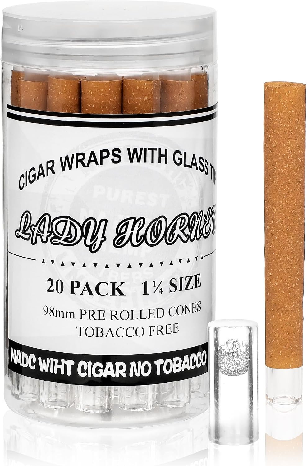 20 Pack Pre Rolled Cones With Glass Tips, King Size Pre Roll Tube Cone Rolling P