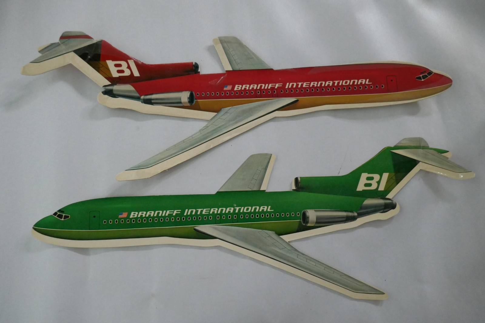 Vintage Braniff International Airlines Advertising Die-cut Airplane Pair